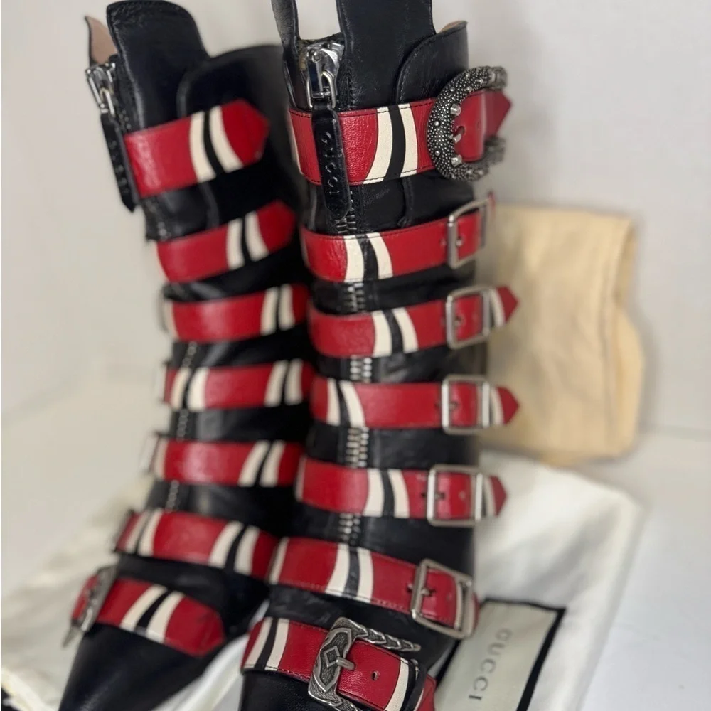 Gucci Kingsnake Dionysus Leather Multicolor Boots Size 38.